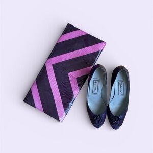 Vintage Purple Heels, leather, peep toe, flower, Sabotini of Florence, 6.5-7